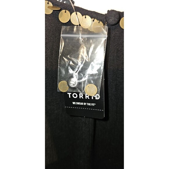 NWT Torrid Women's 1X Plus Black Mini Gauze Cold Shoulder Trapeze Dress Sequin - Picture 6 of 7